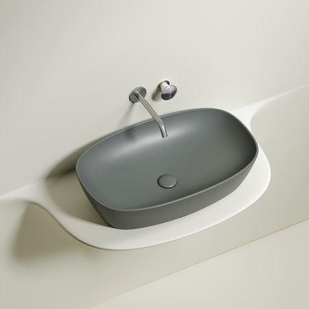 Раковина из сантехнического фарфора Ceramica Nova ELEMENT CN6049MH 60х38 накладная цвет антрацит матовый без отверстий под смеситель